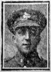 Poor quality newspaper photograph of a soldier from the Great War. He is wearing an Army jacket and cap.